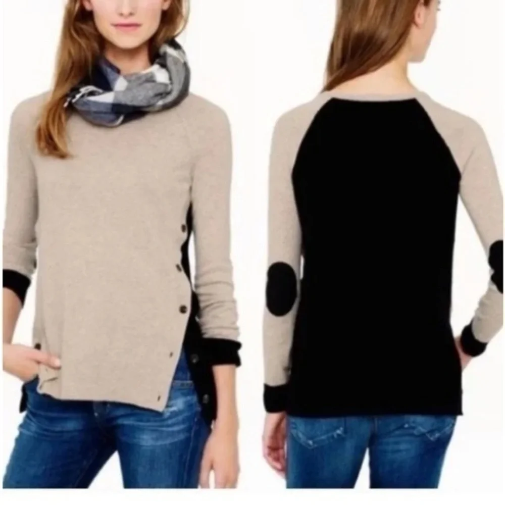 New ▶️ J. Crew ◀️ Color Block Wool Blend Crew Sweater with elbow patch.